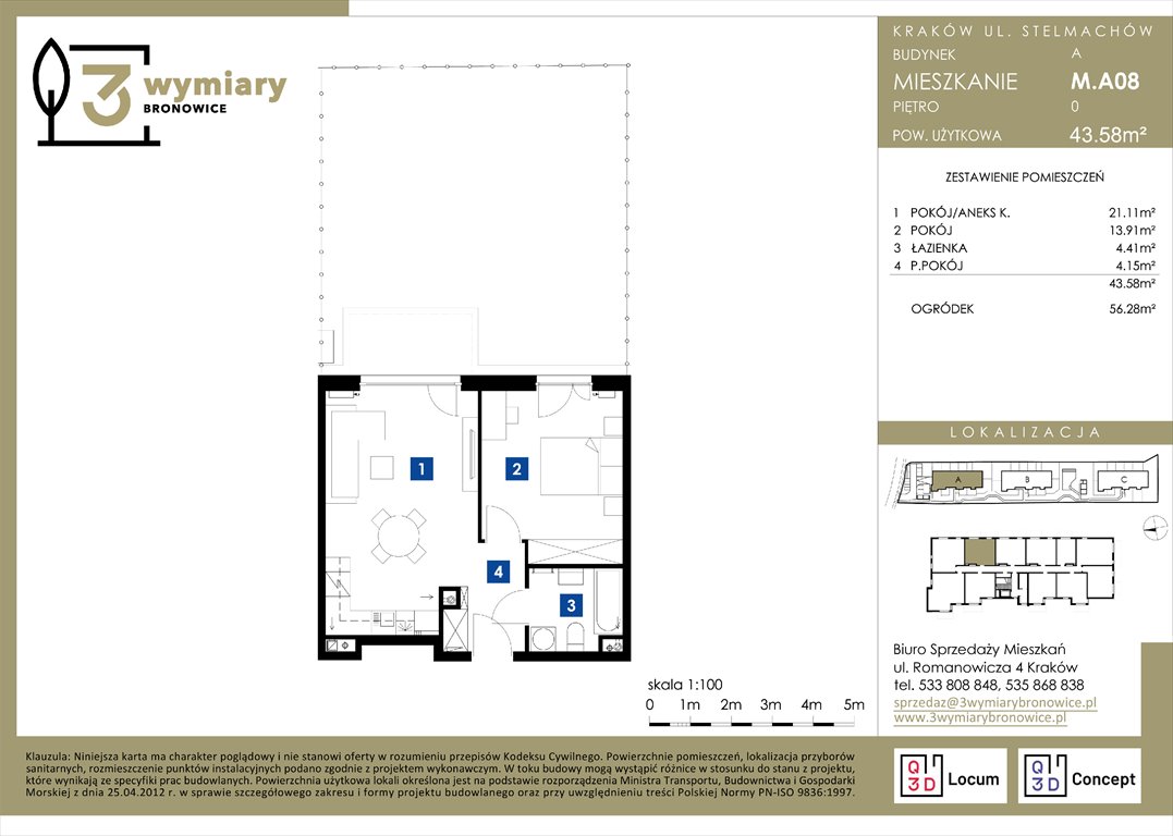 Nowe mieszkanie dwupokojowe 3 Wymiary Bronowice Kraków, Bronowice Wielkie, Stelmachów  44m2 Foto 1