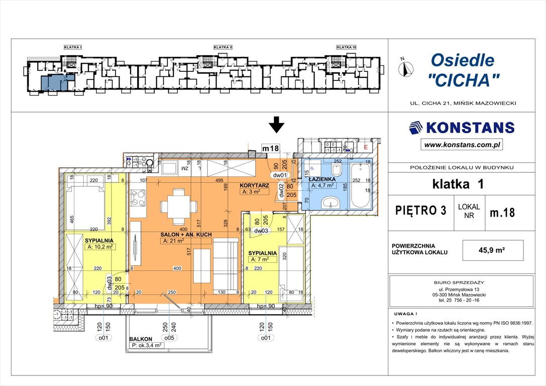 Nowe mieszkanie trzypokojowe Cicha 21 Mińsk Mazowiecki, Cicha 12  46m2 Foto 1