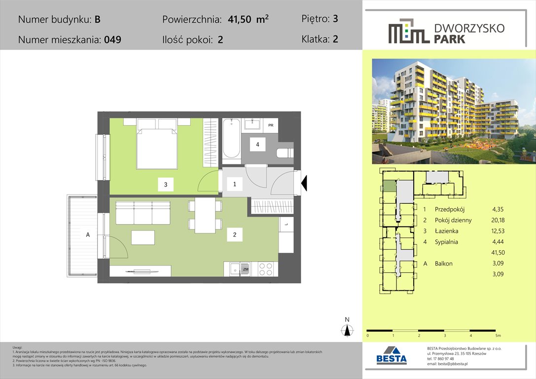 Nowe mieszkanie dwupokojowe Dworzysko Park Rzeszów, Przybyszówka, Dworzysko  41m2 Foto 1