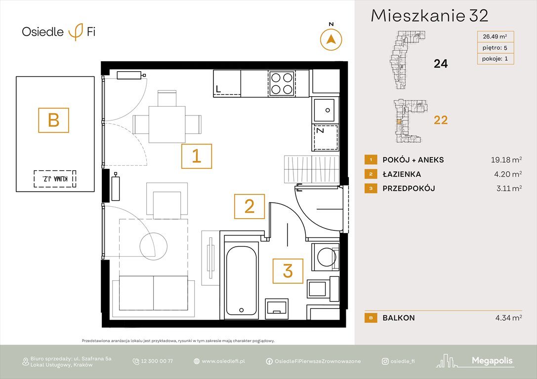 Nowa kawalerka Osiedle FI 3 Kraków, Podgórze, Rzemieślnicza 22-24  26m2 Foto 1