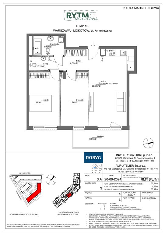 Nowe mieszkanie trzypokojowe Rytm Mokotowa Warszawa, Mokotów, Antoniewska  64m2 Foto 1