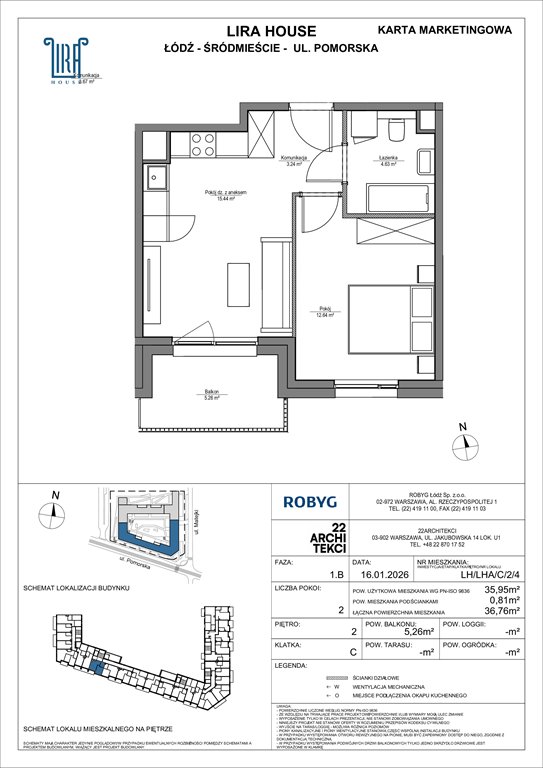 Nowe mieszkanie dwupokojowe Lira House Łódź, Pomorska 108  36m2 Foto 1