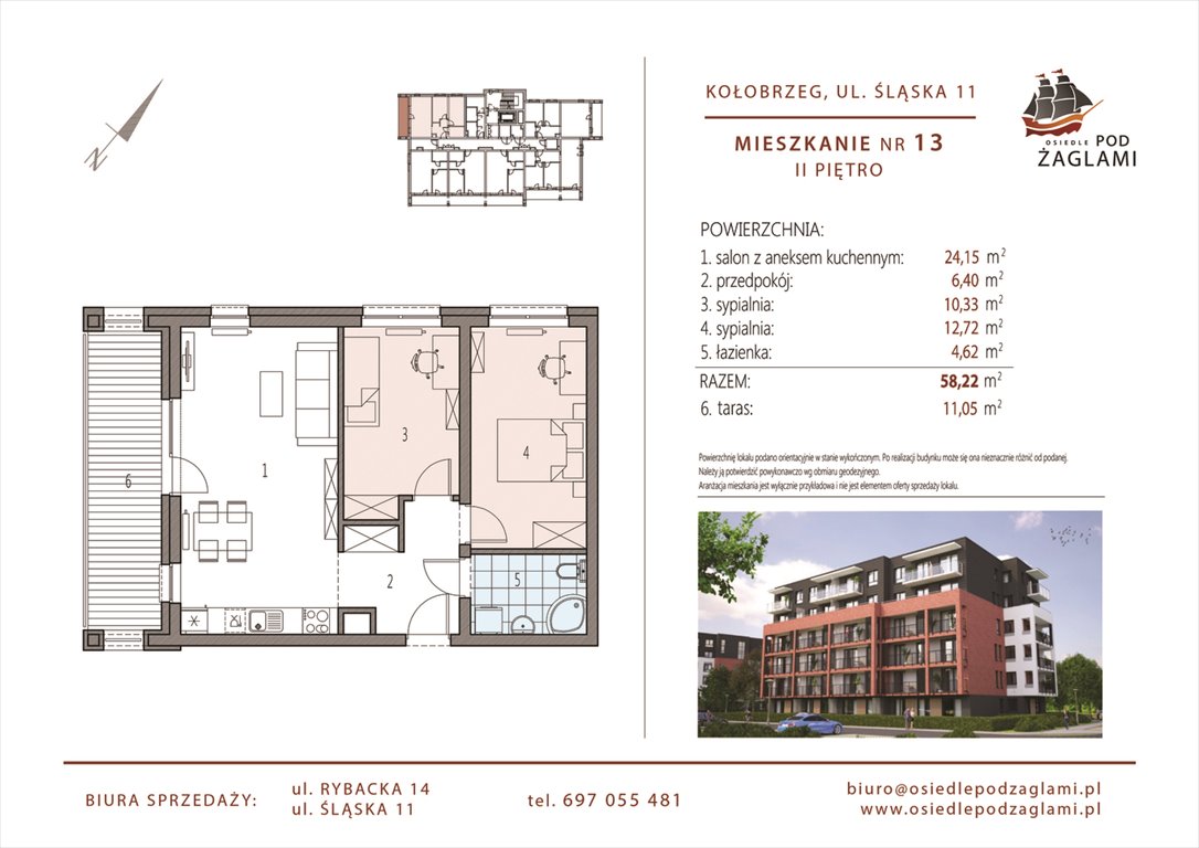 Nowe mieszkanie trzypokojowe Osiedle Pod Żaglami Kołobrzeg, Śląska 11  58m2 Foto 1