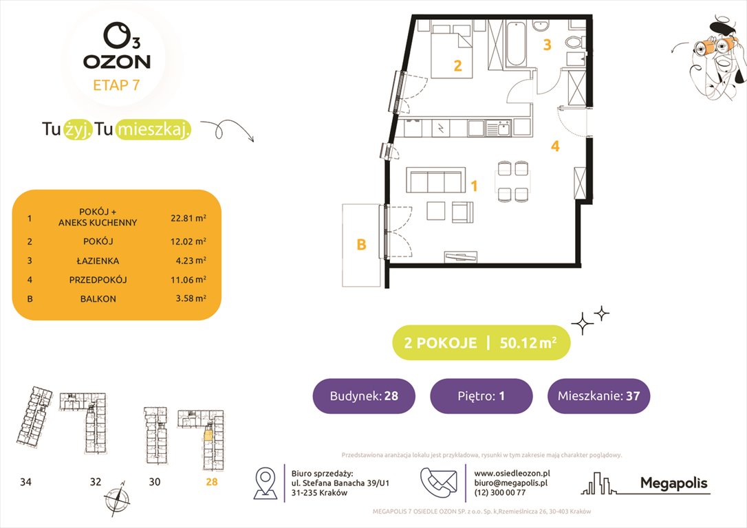 Nowe mieszkanie dwupokojowe Osiedle Ozon etap 7 Kraków, Prądnik Biały, Banacha 28-34  50m2 Foto 1