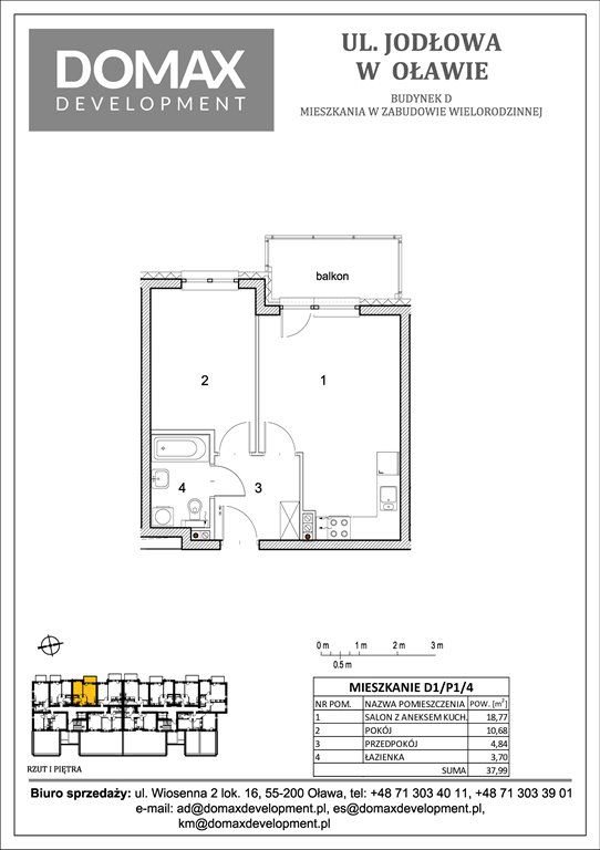 Nowe mieszkanie dwupokojowe Osiedle Jodłowa etap II bud D Oława, Nowy Otok, Jodłowa 38-40  38m2 Foto 1