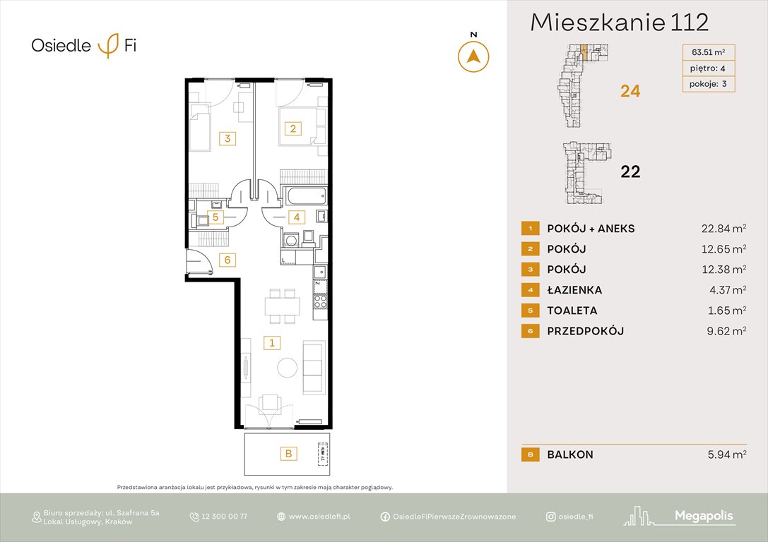 Nowe mieszkanie trzypokojowe Osiedle FI 3 Kraków, Rzemieślnicza 22-24  64m2 Foto 1