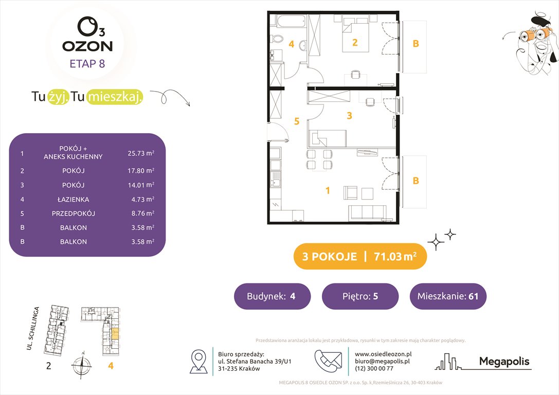 Nowe mieszkanie trzypokojowe Osiedle Ozon etap 8 Kraków, Prądnik Biały, Schillinga 2-4  71m2 Foto 1