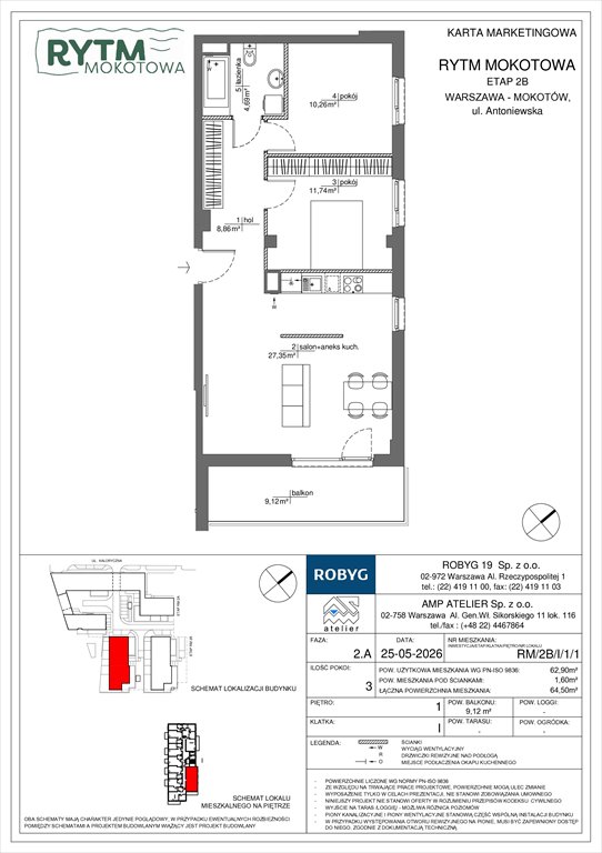 Nowe mieszkanie trzypokojowe Rytm Mokotowa Warszawa, Mokotów, Antoniewska 3B  63m2 Foto 1