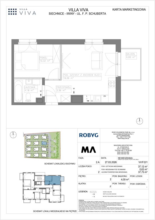 Nowe mieszkanie dwupokojowe VILLA VIVA Wrocław, Iwiny, ul. Franza Petera Schuberta  37m2 Foto 1