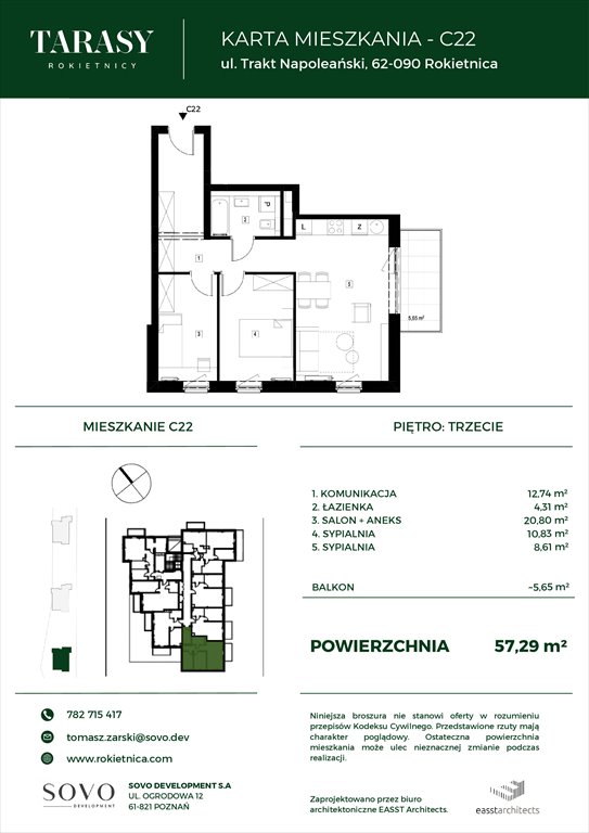 Nowe mieszkanie trzypokojowe Tarasy Rokietnicy Rokietnica, Trakt Napoleoński  57m2 Foto 1