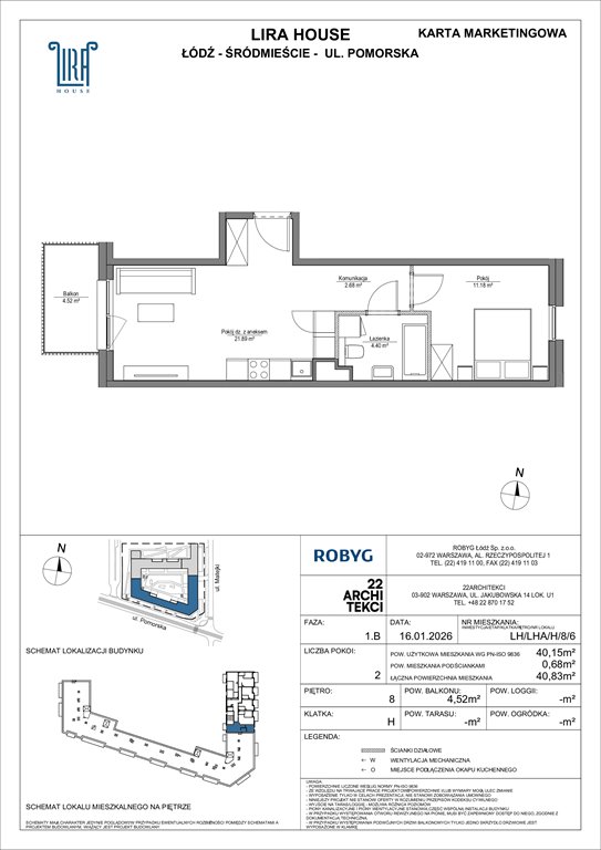 Nowe mieszkanie dwupokojowe Lira House Łódź, Pomorska 108  40m2 Foto 1