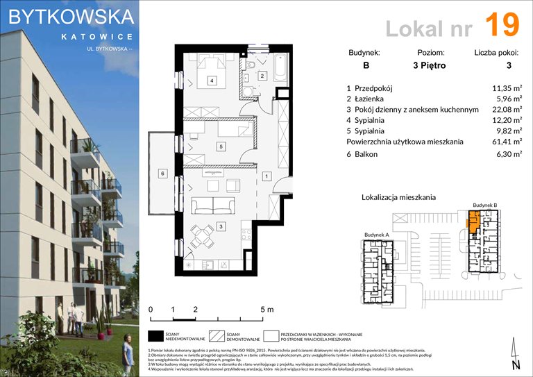 Nowe mieszkanie trzypokojowe Bytkowska 70B, C  Katowice, Wełnowiec-Józefowiec, Bytkowska  61m2 Foto 1
