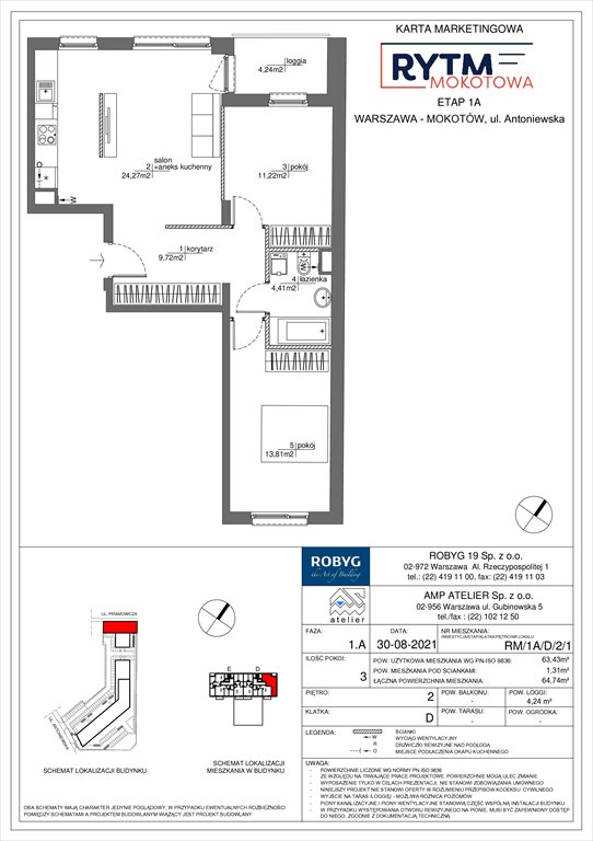 Nowe mieszkanie trzypokojowe Rytm Mokotowa Warszawa, Mokotów, Antoniewska  63m2 Foto 1