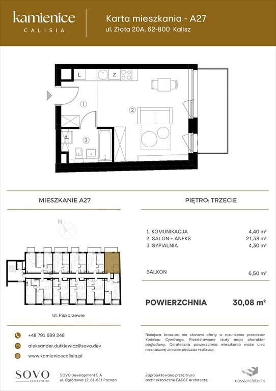 Nowa kawalerka Kamienice Calisia Kalisz, UL. ZŁOTA 20 A  30m2 Foto 1