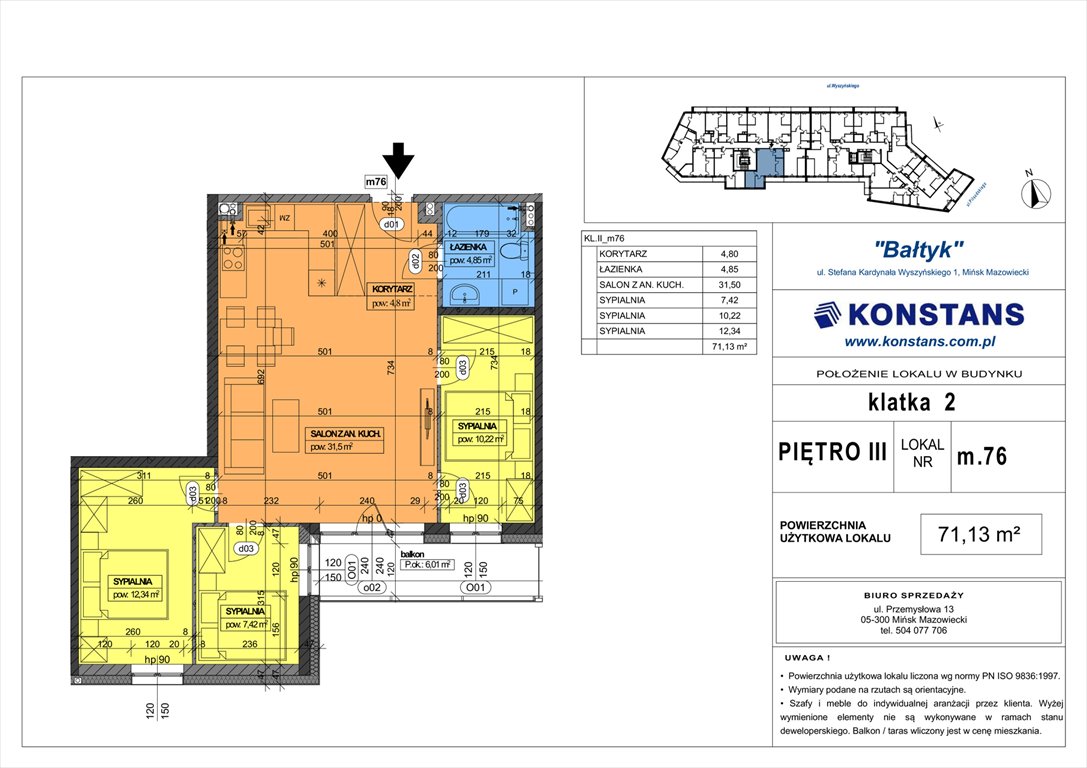 Nowe mieszkanie czteropokojowe  Bałtyk Mińsk Mazowiecki, Wyszyńskiego 1  71m2 Foto 1
