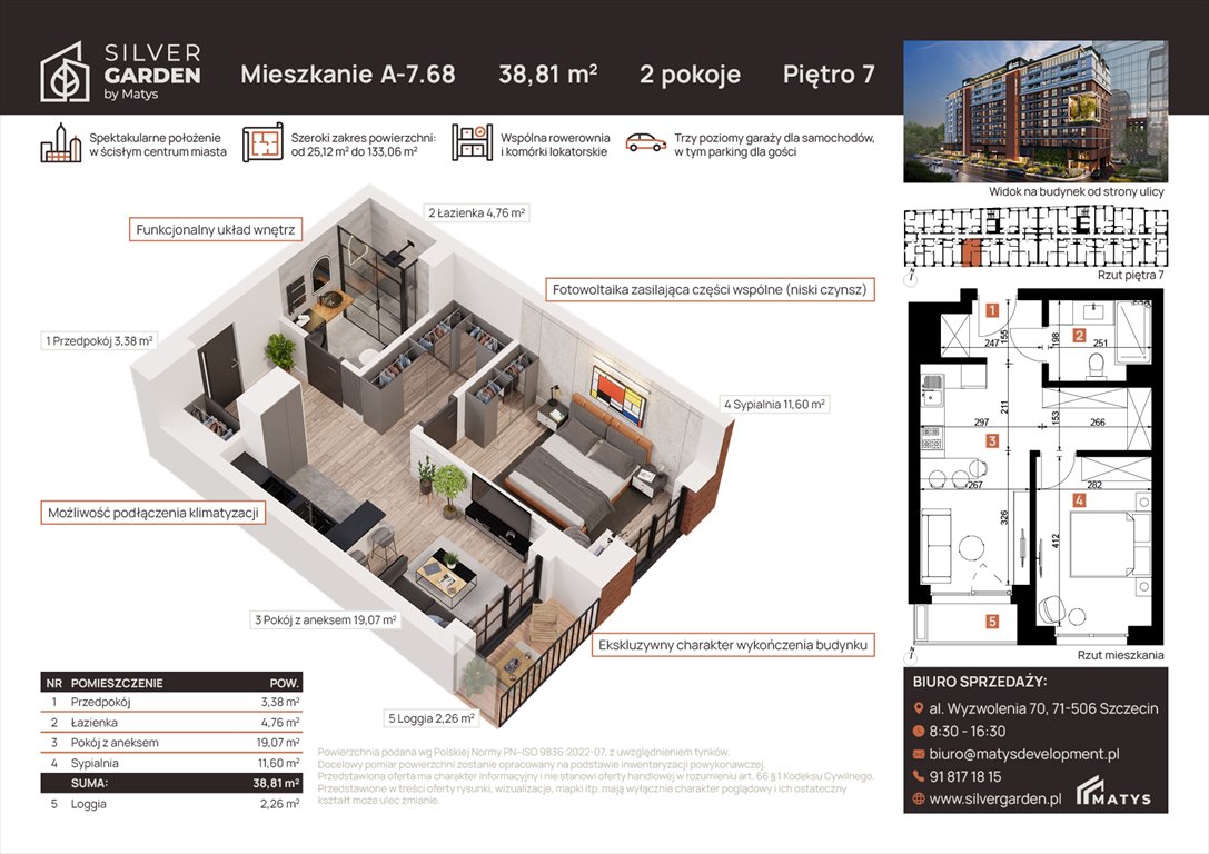 Nowe mieszkanie dwupokojowe Silver Garden Szczecin, Centrum, al. Wyzwolenia 70 / ul. Staszica 21  39m2 Foto 1