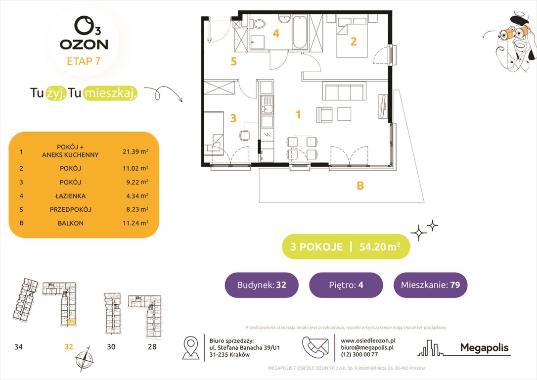 Nowe mieszkanie trzypokojowe Osiedle Ozon etap 7 Kraków, Prądnik Biały, Banacha 28-34  54m2 Foto 1