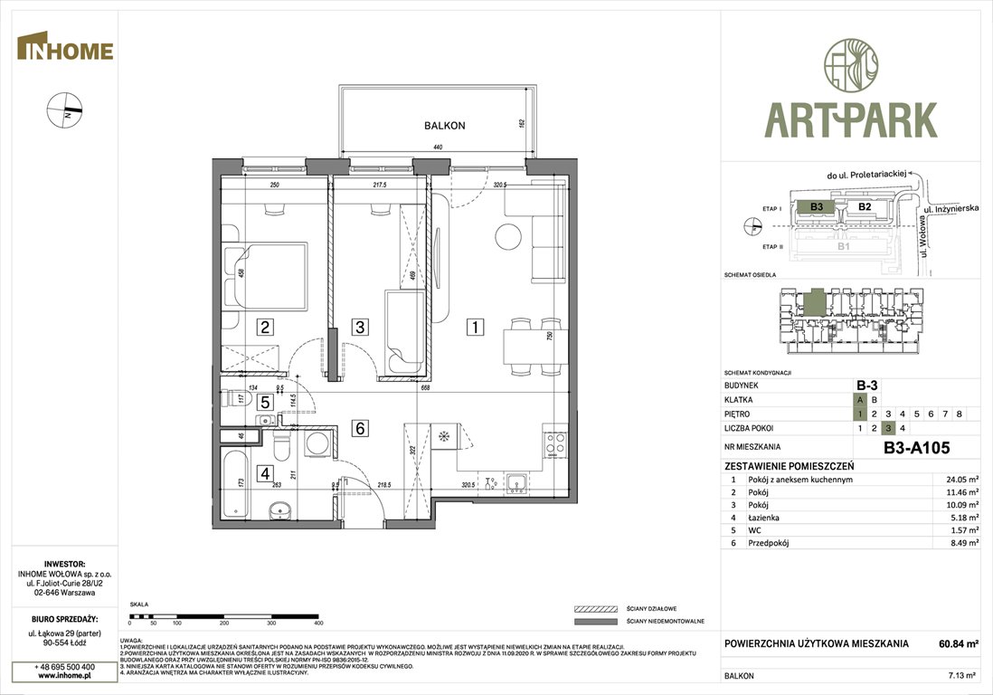 Nowe mieszkanie trzypokojowe ArtPark Łódź, Polesie, Wołowa 4A  61m2 Foto 1