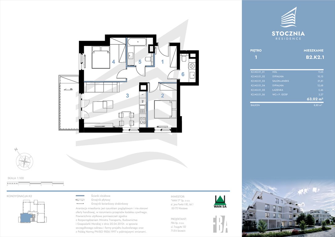 Nowe mieszkanie trzypokojowe Stocznia Residence Radziwie, ul. Popłacińska 42  63m2 Foto 1