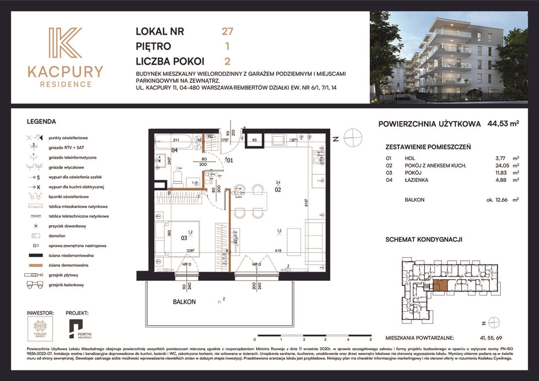 Nowe mieszkanie dwupokojowe Kacpury Residence Warszawa, Rembetów, Kacpury 11  45m2 Foto 1
