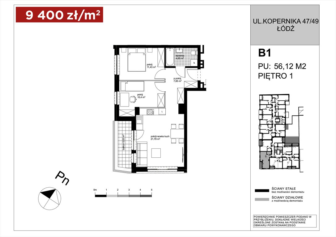 Nowe mieszkanie trzypokojowe APARTAMENTY KOPERNIKA ŁÓDŹ, Polesie, Kopernika 49/49A  56m2 Foto 1