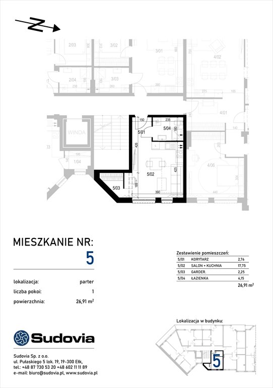 Nowa kawalerka Pułaskiego Square 4/5  Ełk, Pułaskiego 4  27m2 Foto 1