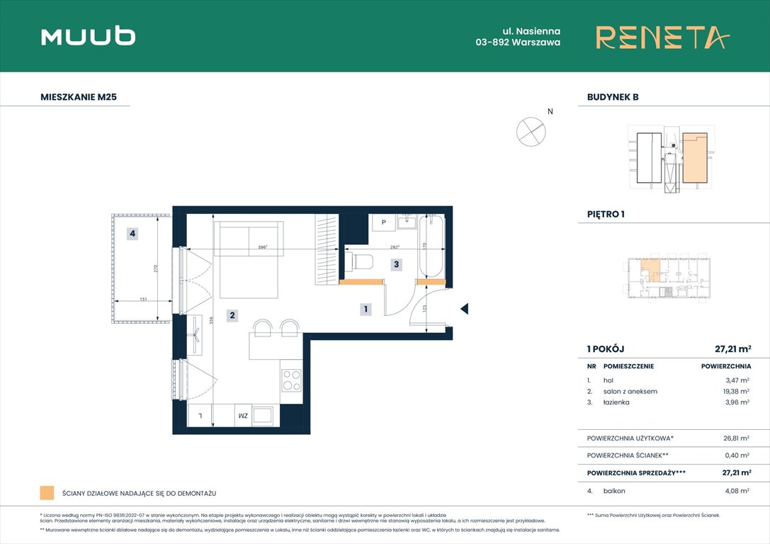 Nowa kawalerka RENETA Warszawa, Włochy, Nasienna 11  27m2 Foto 1