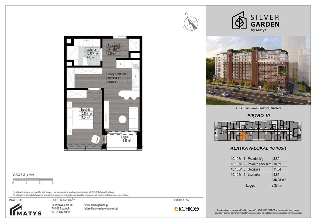 Nowe mieszkanie dwupokojowe Silver Garden Szczecin, Centrum, al. Wyzwolenia 70 / ul. Staszica 21  39m2 Foto 1