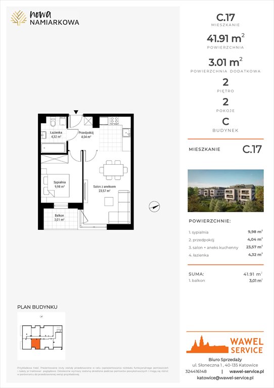 mieszkanie na sprzedaż 42m2 mieszkanie Będzin, Gzichów, Namiarkowa 15F