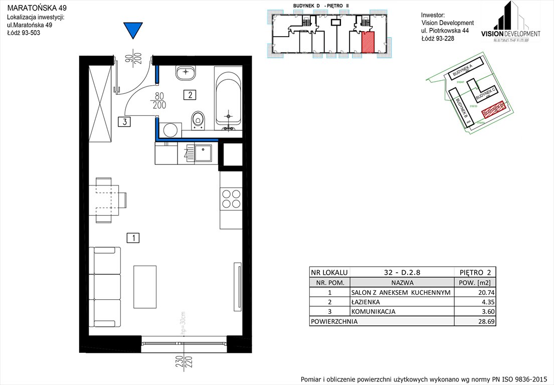 Nowa kawalerka Maratońska 49 Nowa Retkinia  Łódź, Retkinia, Maratońska 49C  29m2 Foto 1