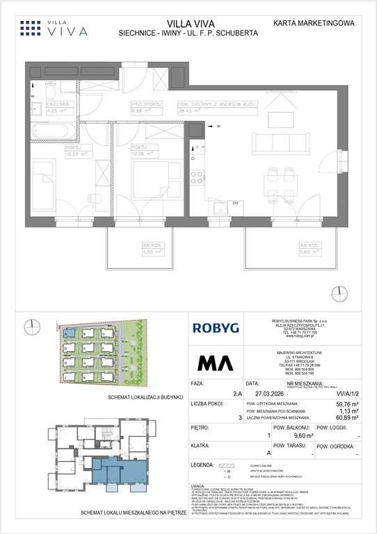 Nowe mieszkanie trzypokojowe VILLA VIVA Wrocław, Iwiny, ul. Franza Petera Schuberta  60m2 Foto 1