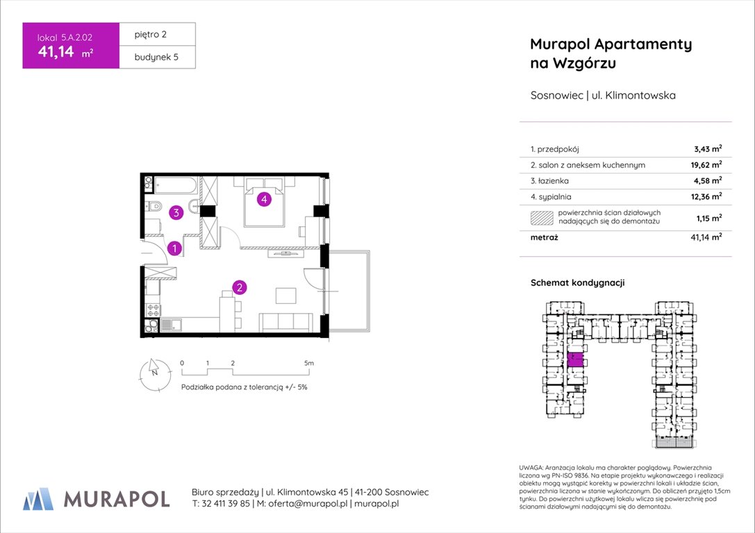 Nowe mieszkanie dwupokojowe Murapol Apartamenty na Wzgórzu Sosnowiec, ul. Klimontowska  41m2 Foto 1