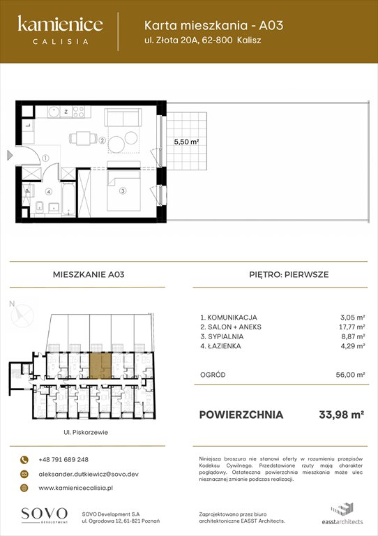 Nowe mieszkanie dwupokojowe Kamienice Calisia Kalisz, UL. ZŁOTA 20 A  34m2 Foto 1