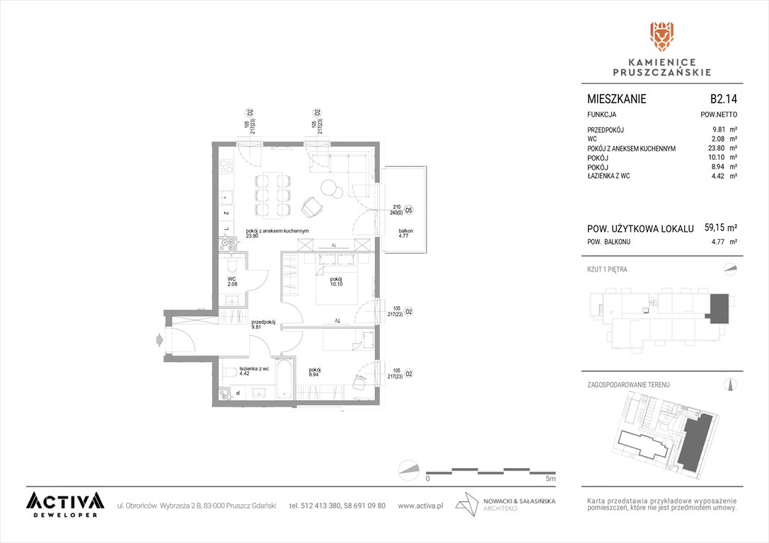 Nowe mieszkanie trzypokojowe Kamienice Pruszczańskie Pruszcz Gdański, ul. Grunwaldzka 71B, 71C  59m2 Foto 1