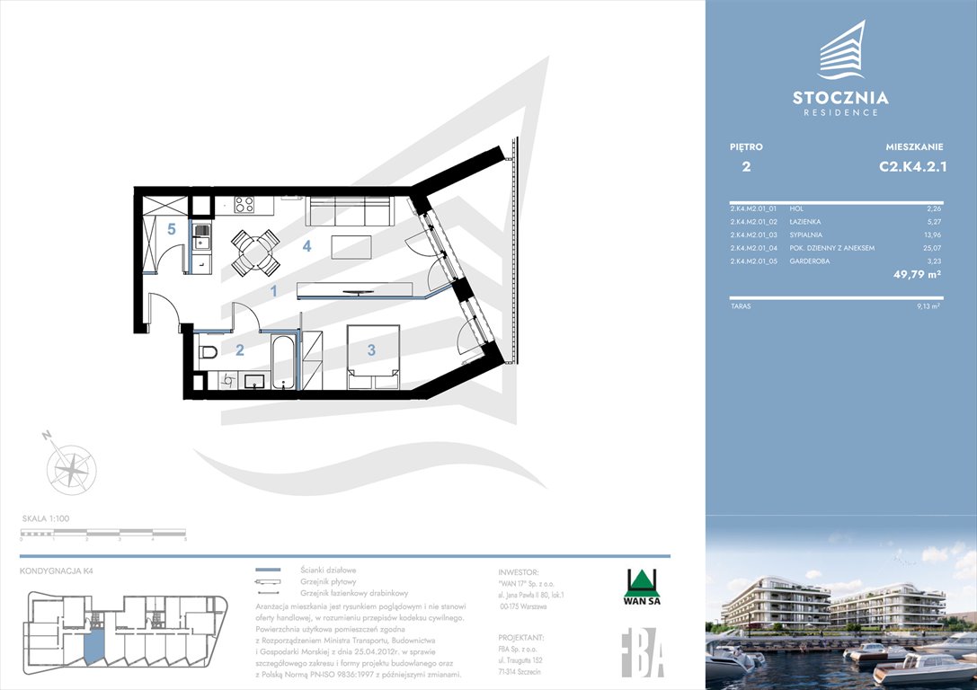 Nowe mieszkanie dwupokojowe Stocznia Residence Radziwie, ul. Popłacińska 42  50m2 Foto 1