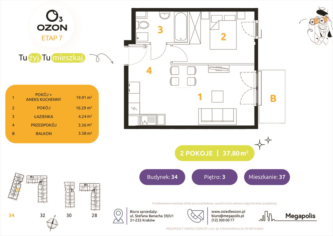 Nowe mieszkanie dwupokojowe Osiedle Ozon etap 7 Kraków, Prądnik Biały, Banacha 28-34  38m2 Foto 1