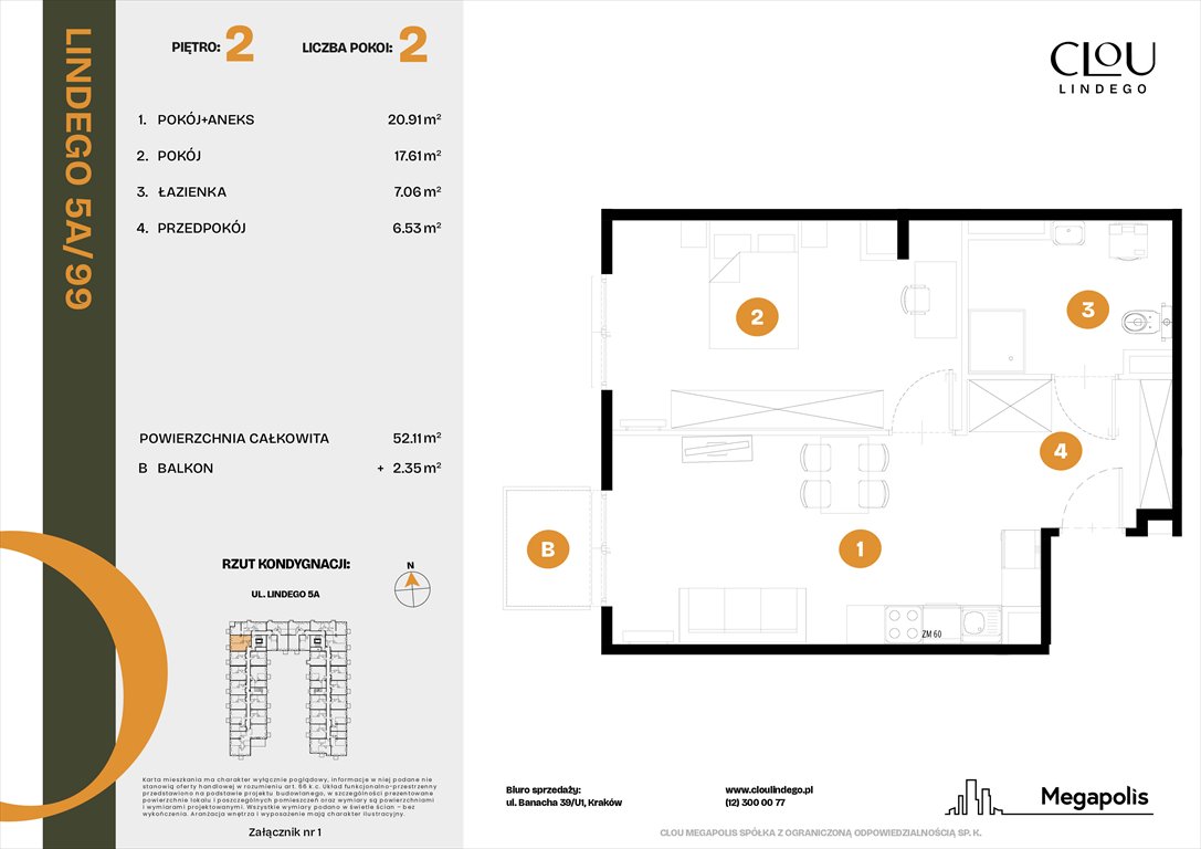 Nowe mieszkanie dwupokojowe Clou Lindego Kraków, Lindego 5a  52m2 Foto 1