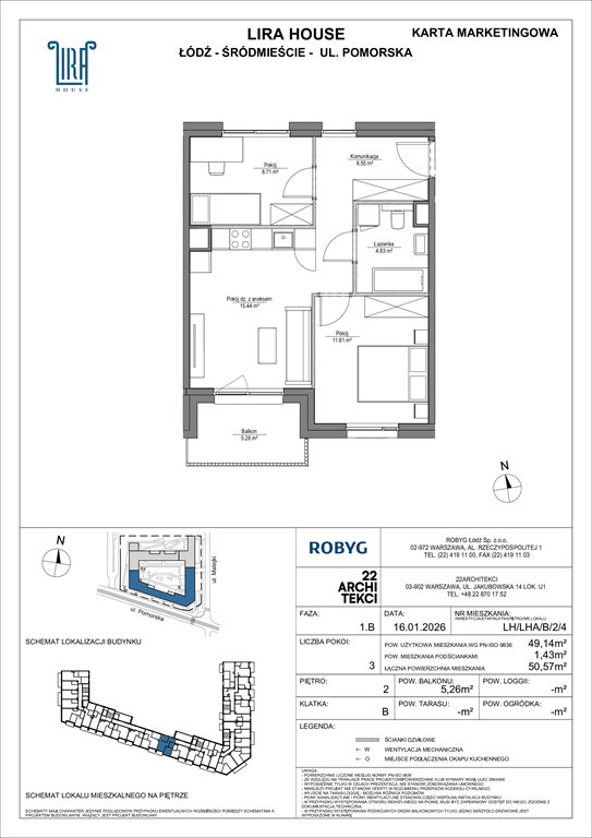 Nowe mieszkanie trzypokojowe Lira House Łódź, Pomorska 108  49m2 Foto 1