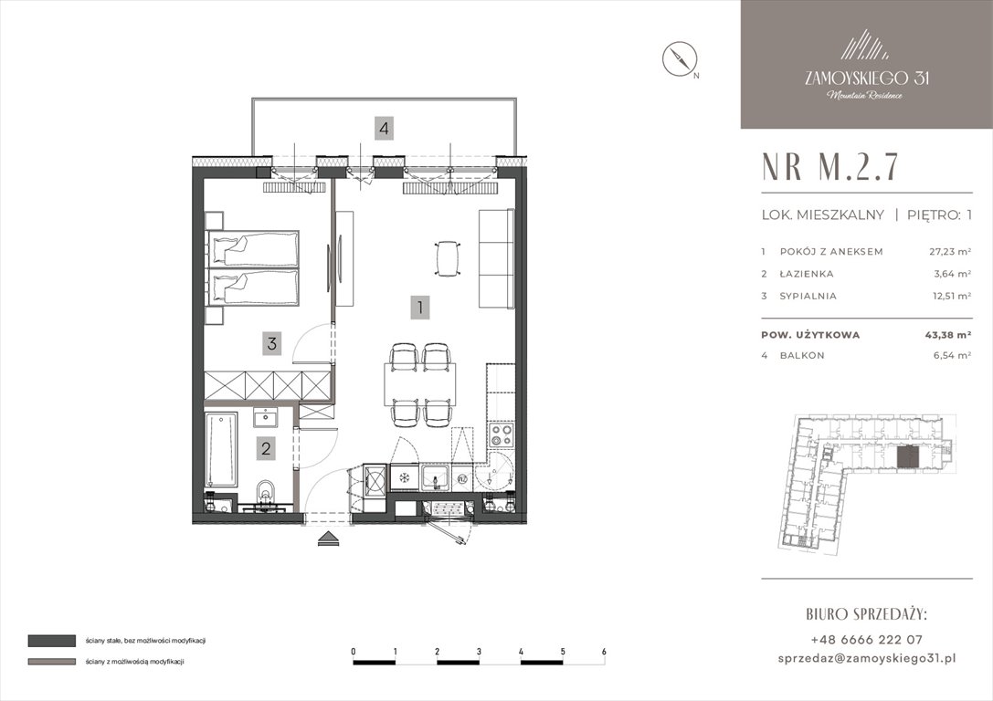 Nowe mieszkanie dwupokojowe Zamoyskiego 31 Zakopanego, Zamoyskiego 31  43m2 Foto 1