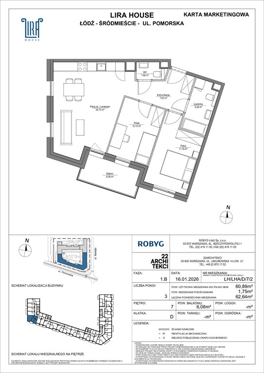 Nowe mieszkanie trzypokojowe Lira House Łódź, Pomorska 108  61m2 Foto 1