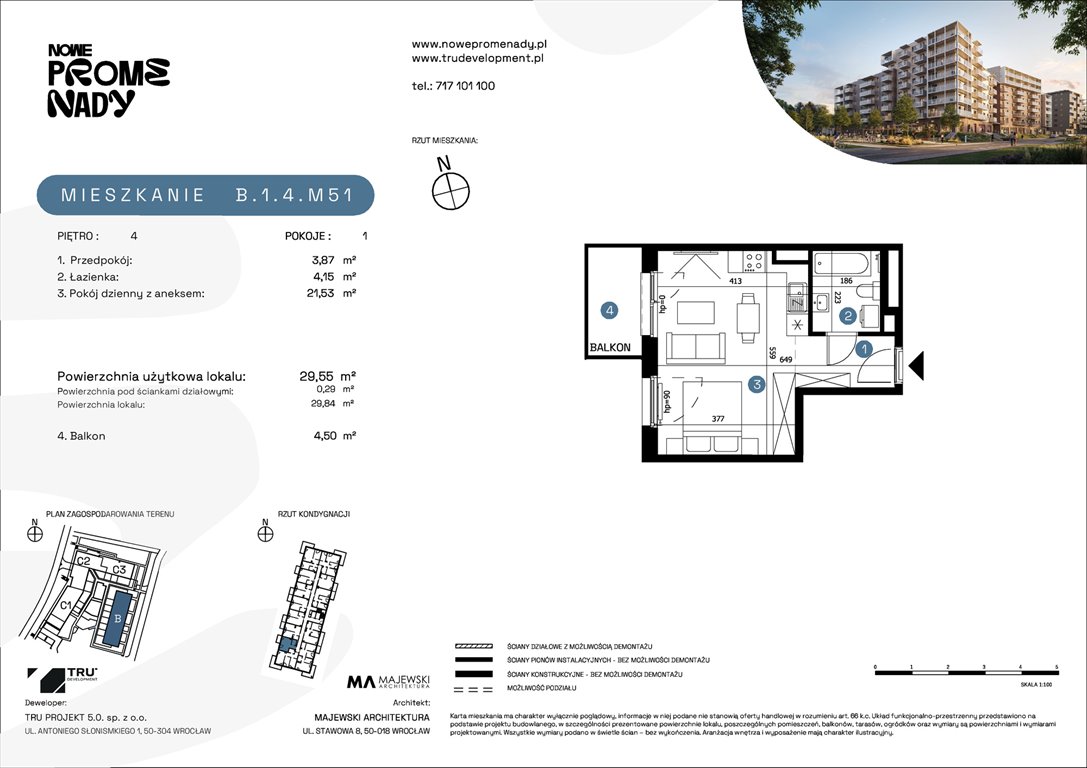 Nowa kawalerka Nowe Promenady Wrocław, Kleczków, ul. Czochralskiego/ Miłosza  30m2 Foto 1