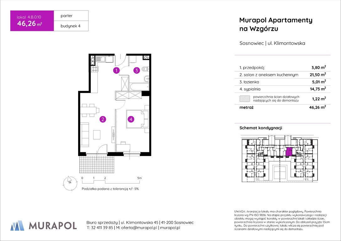 Nowe mieszkanie dwupokojowe Murapol Apartamenty na Wzgórzu Sosnowiec, ul. Klimontowska  46m2 Foto 1