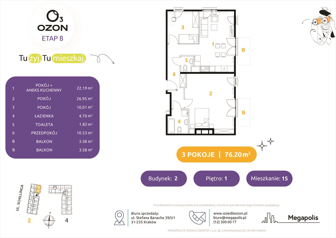 Nowe mieszkanie czteropokojowe  Osiedle Ozon etap 8 Kraków, Prądnik Biały, Schillinga 2-4  76m2 Foto 1