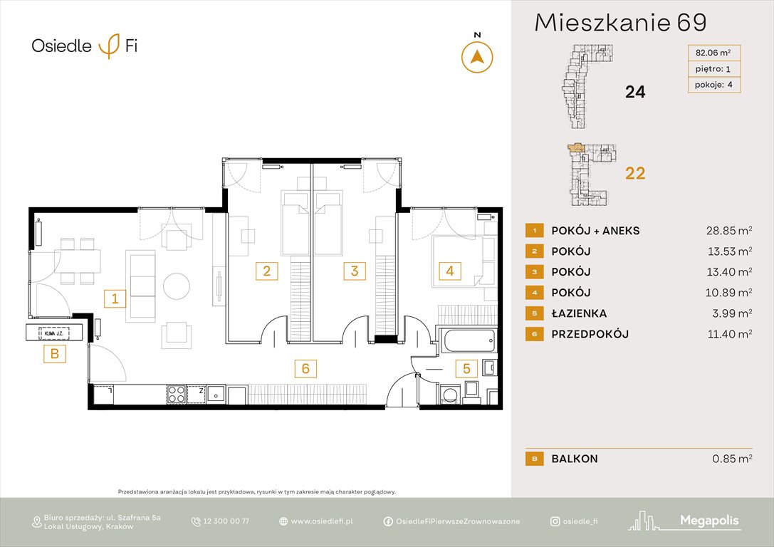 Nowe mieszkanie czteropokojowe  Osiedle FI Kraków, Rzemieślnicza 22-24  82m2 Foto 1