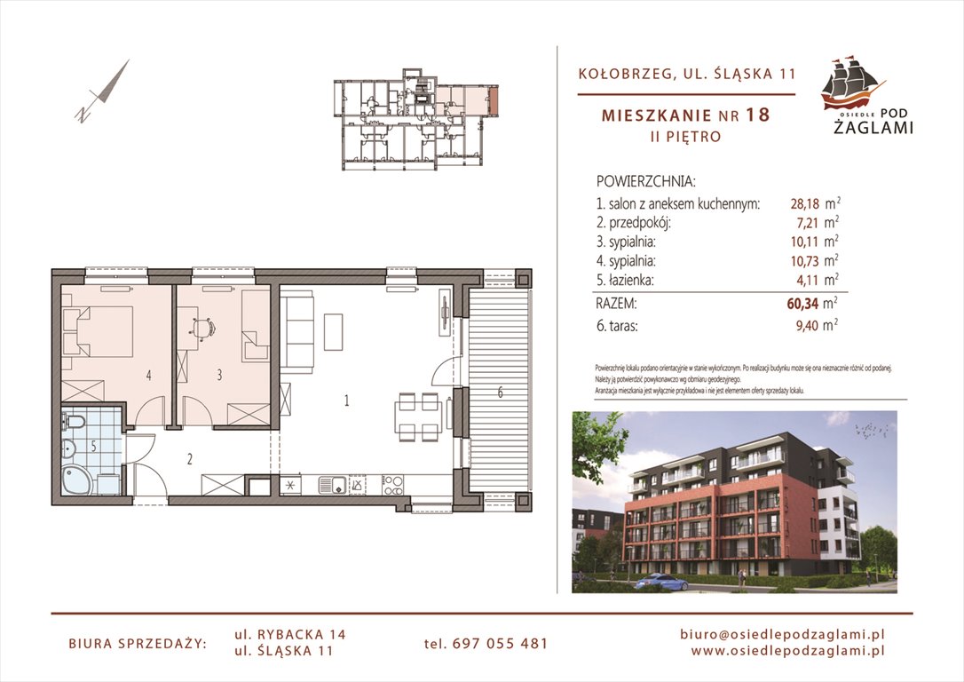 Nowe mieszkanie trzypokojowe Osiedle Pod Żaglami Kołobrzeg, Śląska 11  60m2 Foto 1