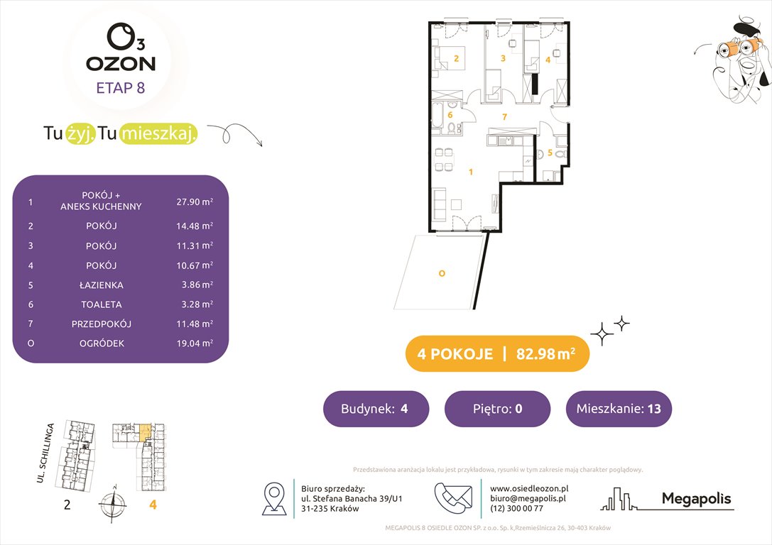 Nowe mieszkanie czteropokojowe  Osiedle Ozon etap 8 Kraków, Prądnik Biały, Schillinga 2-4  83m2 Foto 1