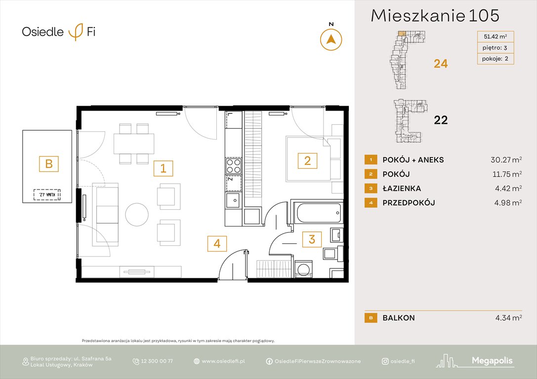 Nowe mieszkanie dwupokojowe Osiedle FI 3 Kraków, Rzemieślnicza 22-24  52m2 Foto 1