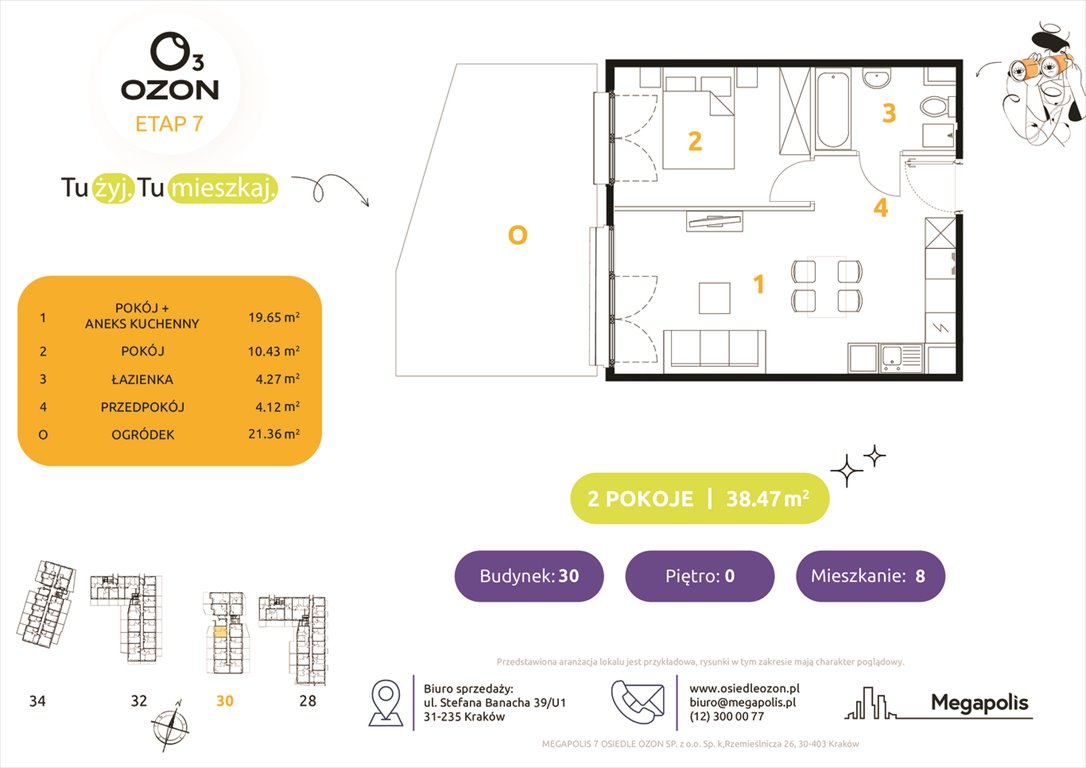 Nowe mieszkanie dwupokojowe Osiedle Ozon etap 7 Kraków, Prądnik Biały, Banacha 28-34  39m2 Foto 1