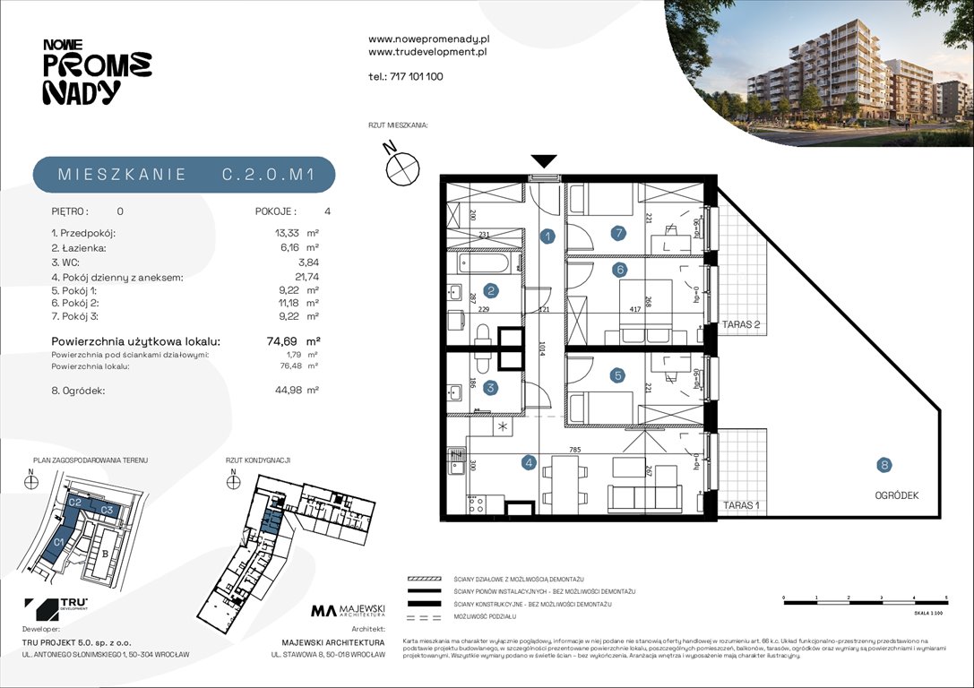 Nowe mieszkanie czteropokojowe  Nowe Promenady Wrocław, Kleczków, ul. Czochralskiego/ Miłosza  75m2 Foto 1