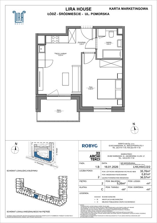 Nowe mieszkanie dwupokojowe Lira House Łódź, Pomorska 108  36m2 Foto 1